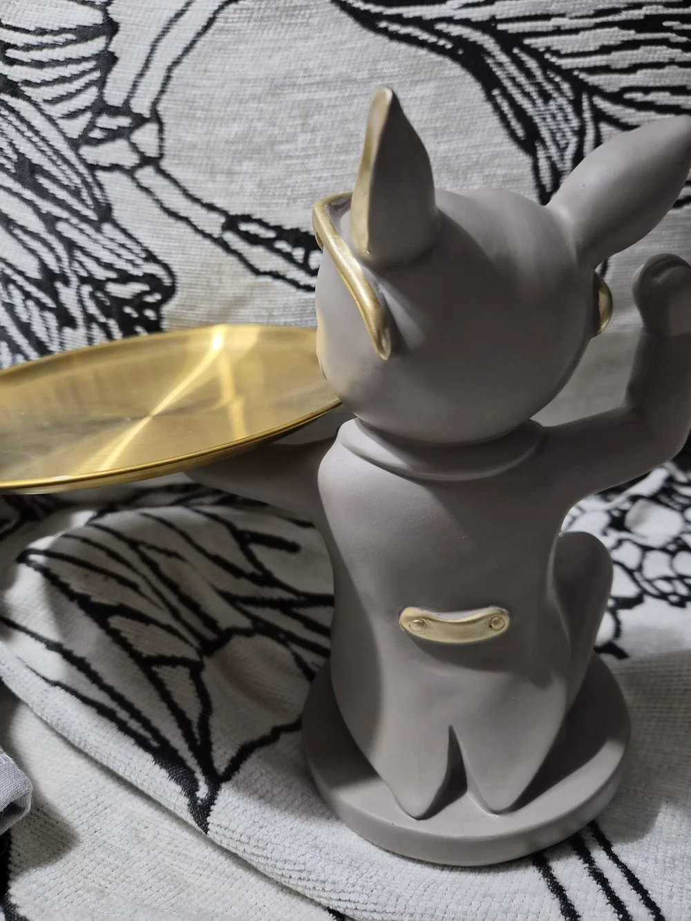 Gray French Bulldog Jewelry Dish with Gold Tray